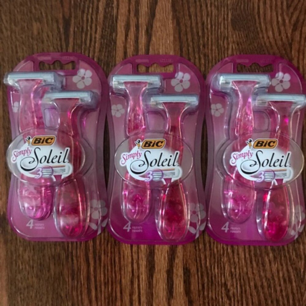 Lot of 3 Bic Simply Soleil 3 BLADE Disposable Razor 4ct PACK New Total 12 Razors